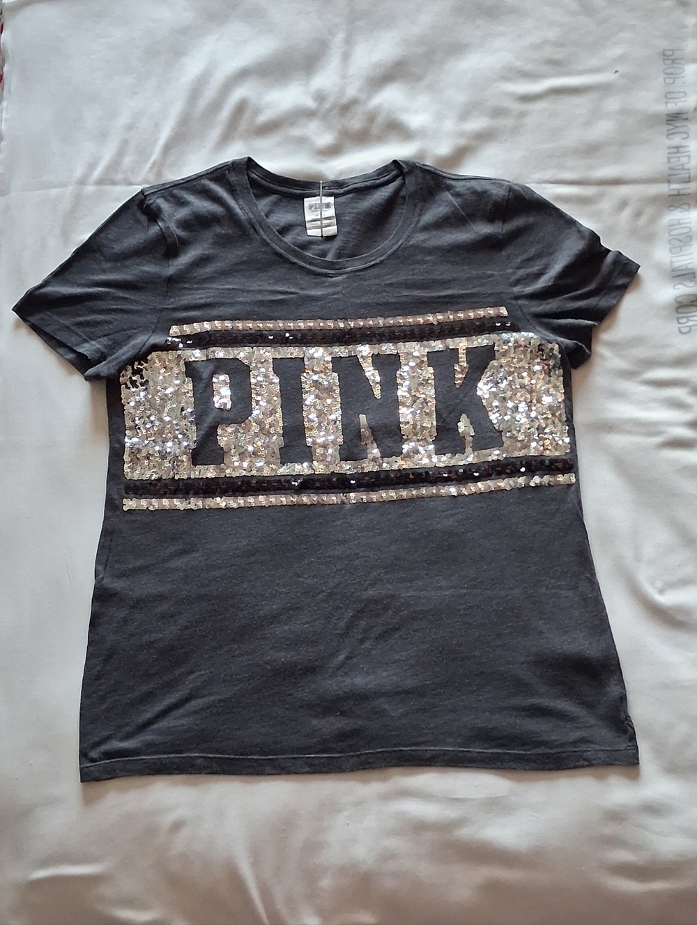 PINK (VS) Gray Shirt with Silver Sequin SizeMedium